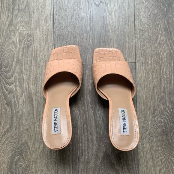 Steve Madden Signal Embossed Mules pink Slip On High Heels Square toe Size 7 - Picture 6 of 11